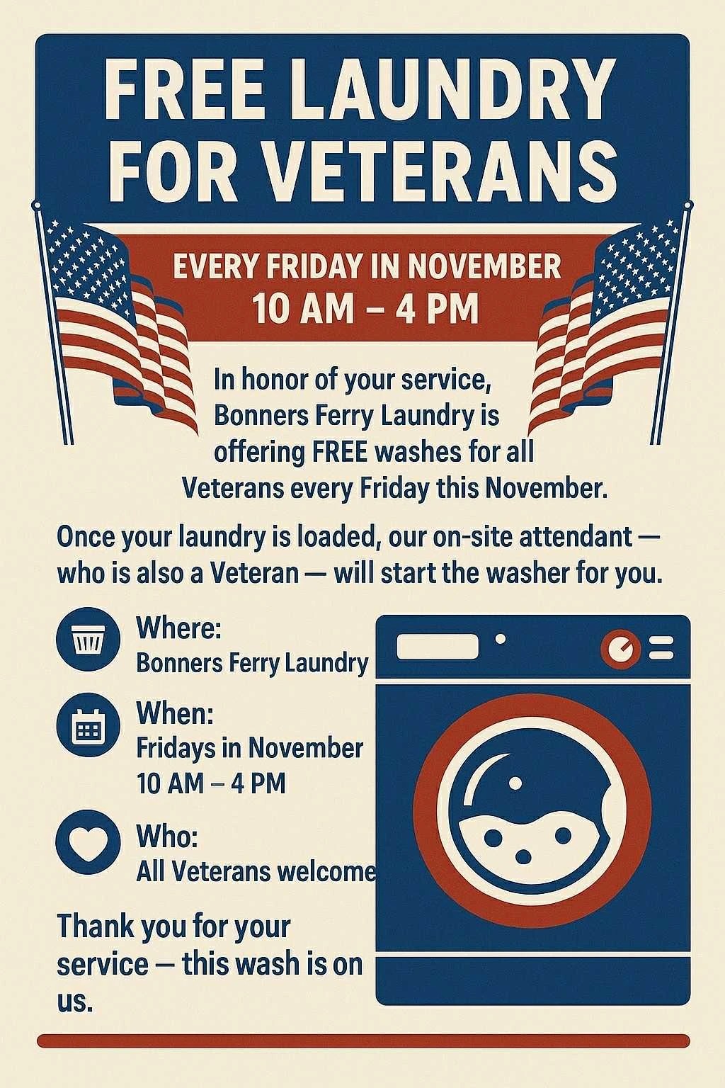 Free Laundry for Veterans