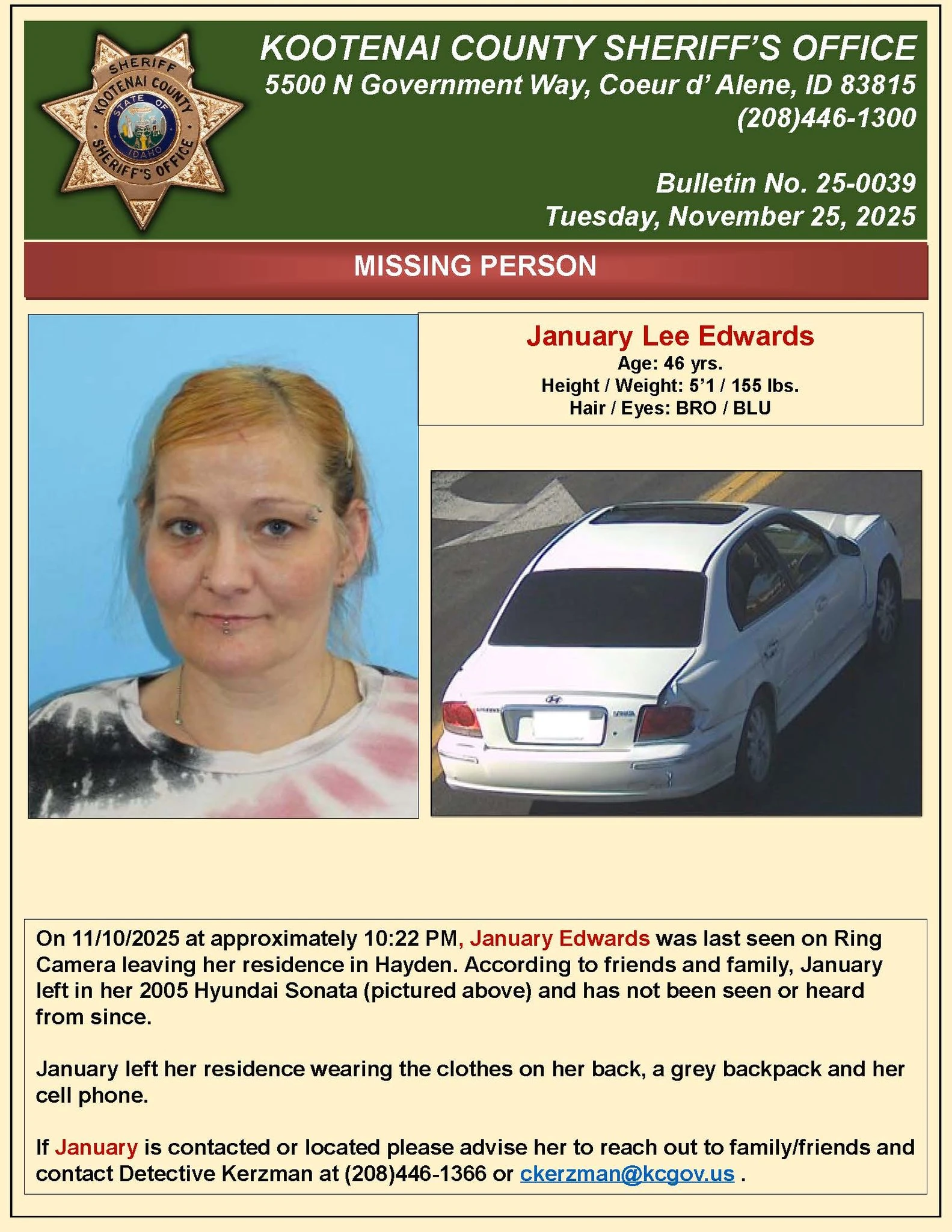 Missing woman out of Kootenai County